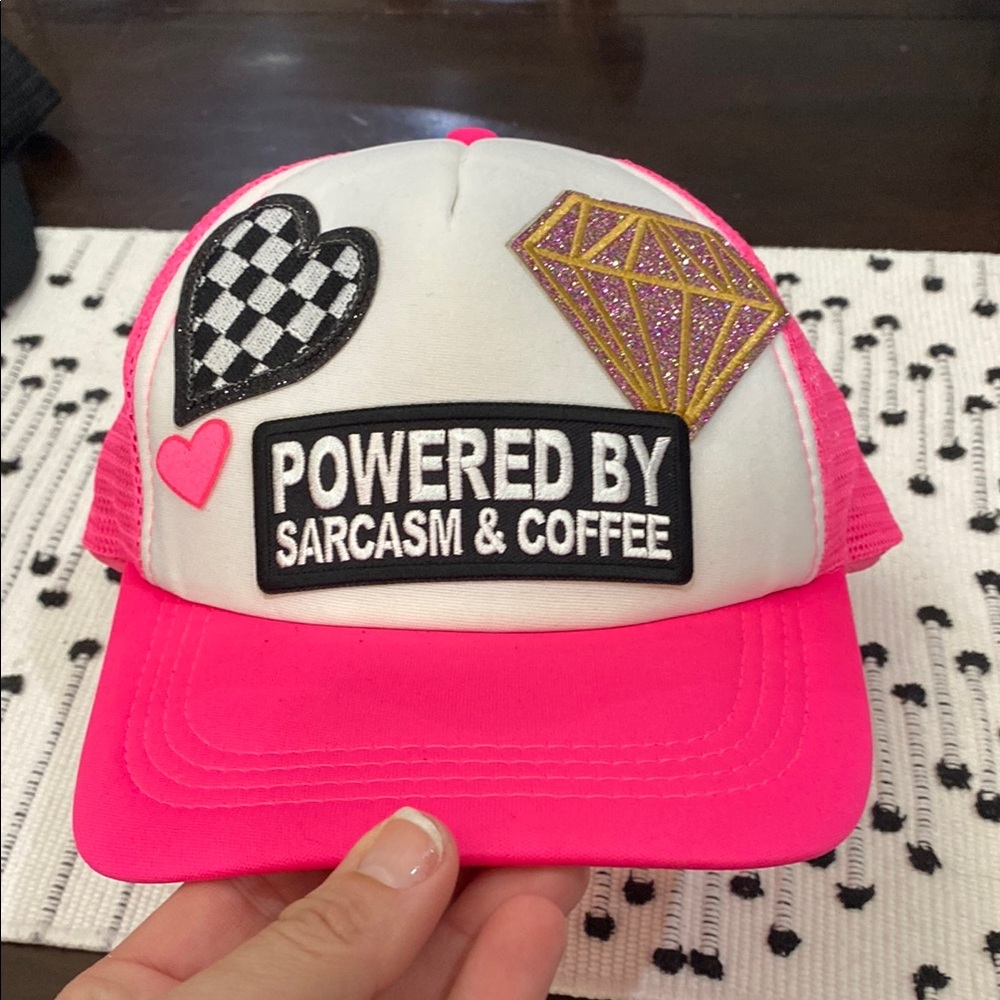Pink and White Trucker Hat with Fun Patches